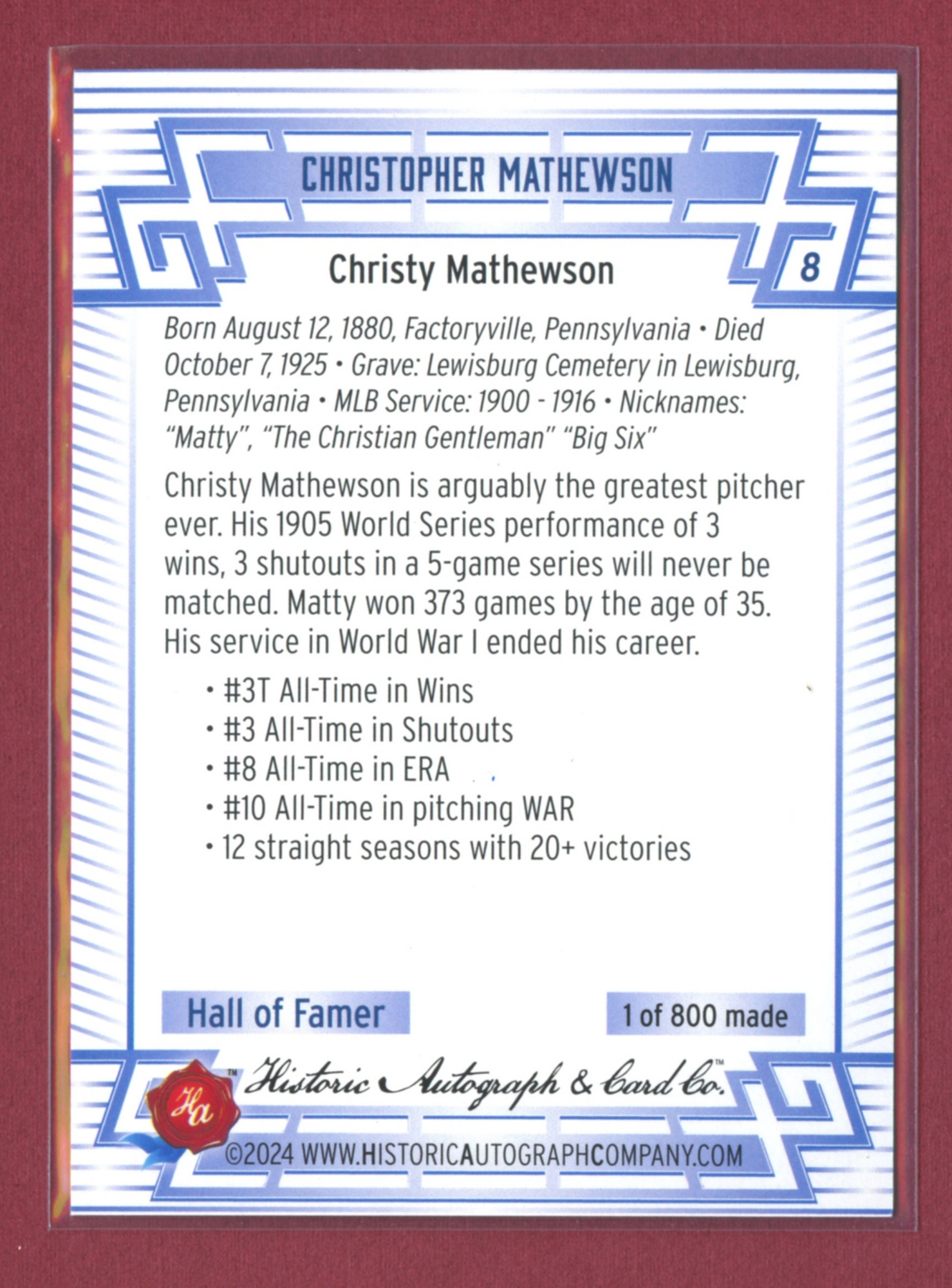 2024 Historic Autographs All-Time Greats Baseball • Variations & Inserts