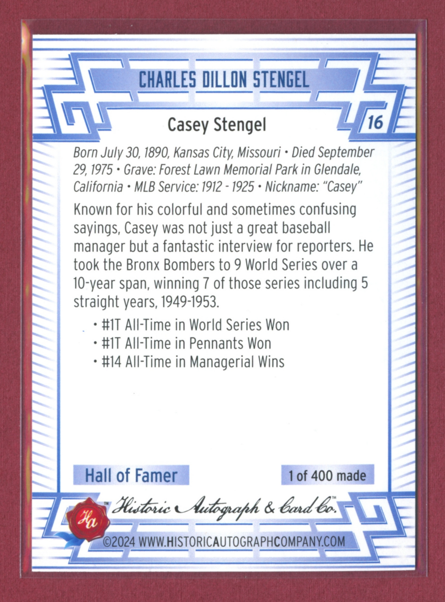 2024 Historic Autographs All-Time Greats Baseball • Variations & Inserts