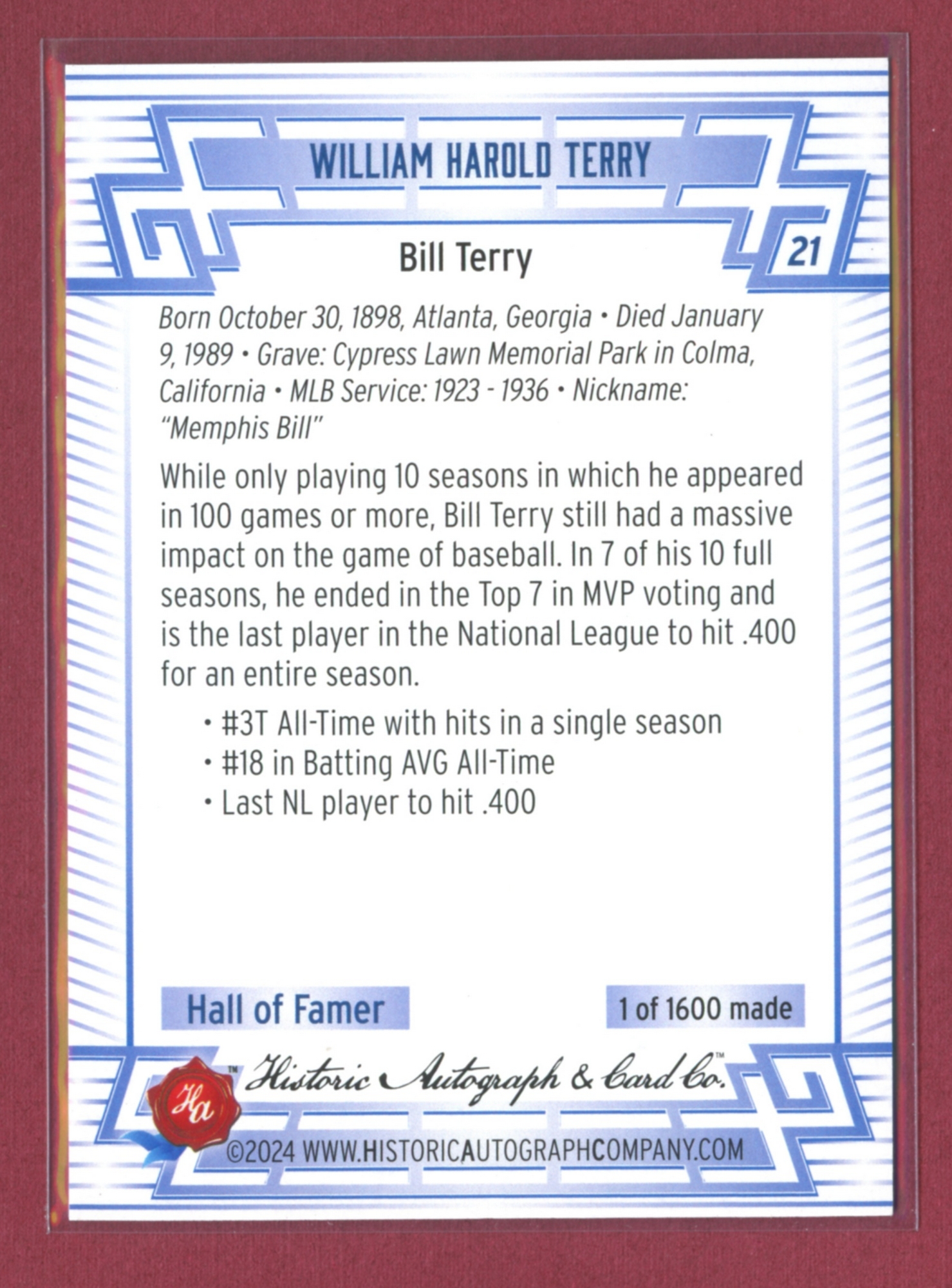 2024 Historic Autographs All-Time Greats Baseball • Variations & Inserts