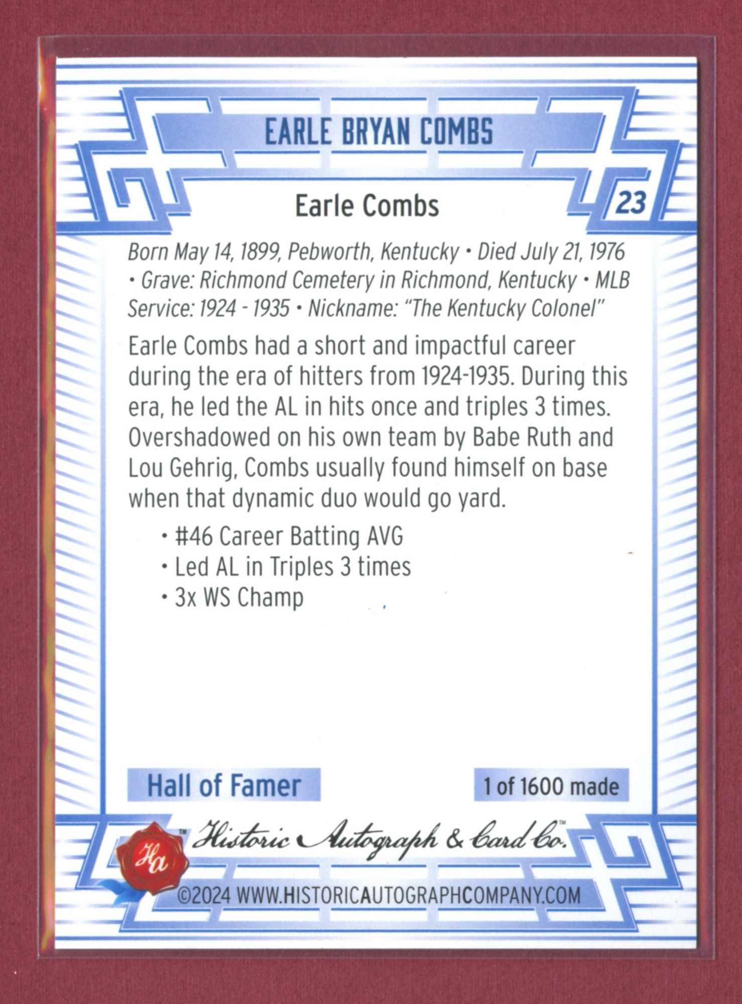 2024 Historic Autographs All-Time Greats Baseball • Variations & Inserts