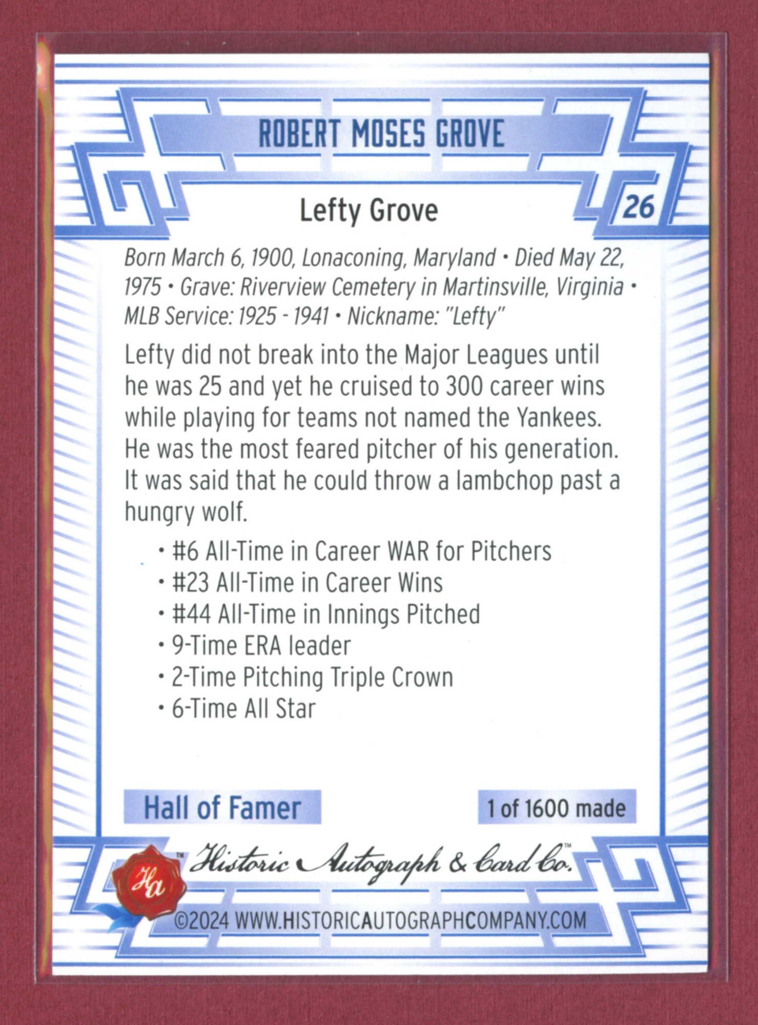 2024 Historic Autographs All-Time Greats Baseball • Variations & Inserts