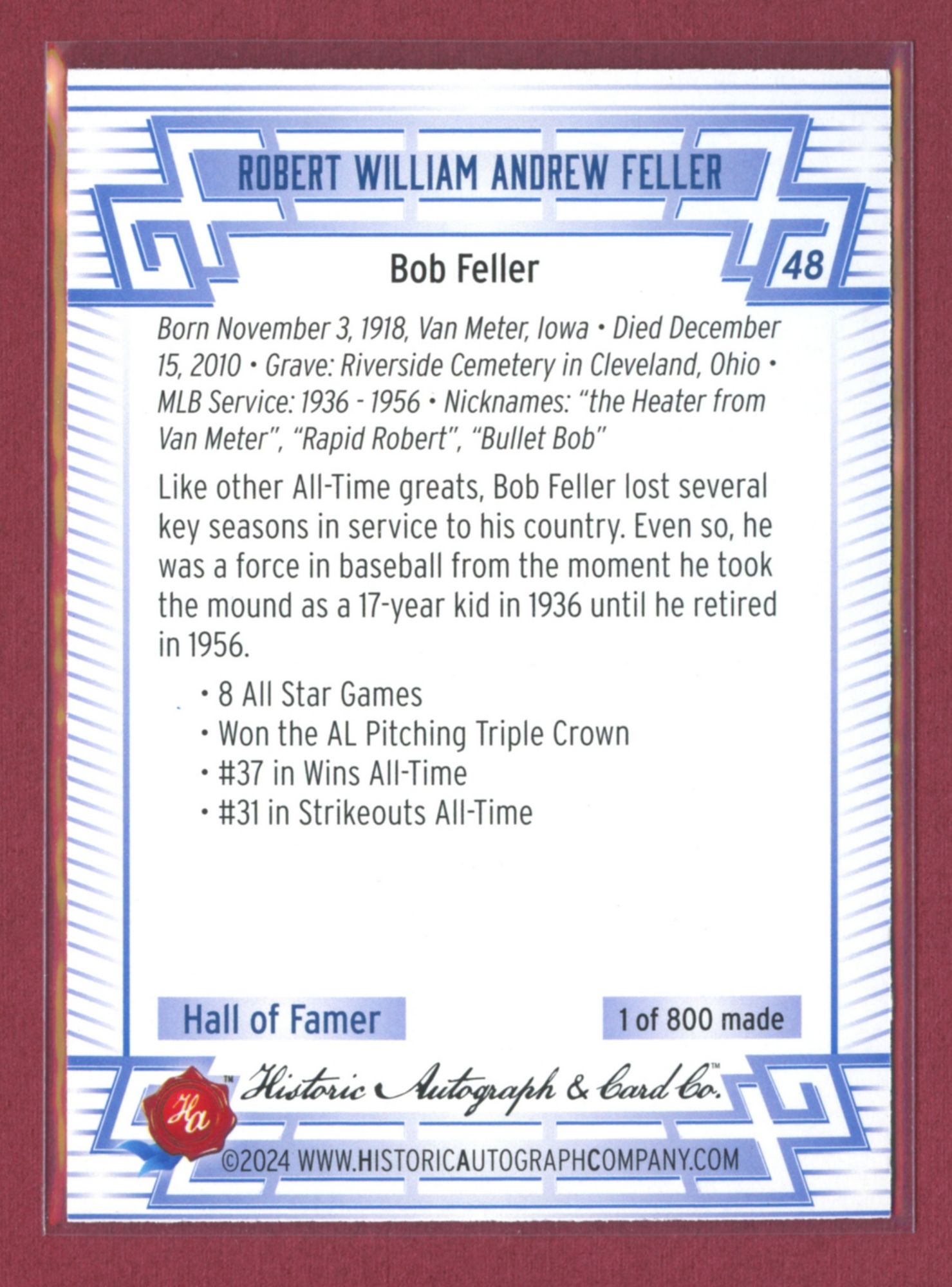 2024 Historic Autographs All-Time Greats Baseball • Variations & Inserts