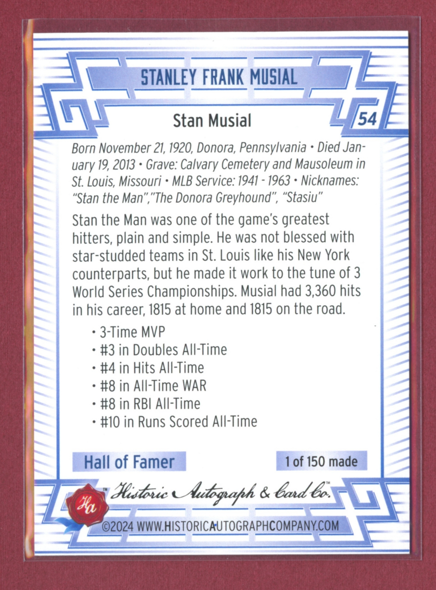 2024 Historic Autographs All-Time Greats Baseball • Variations & Inserts