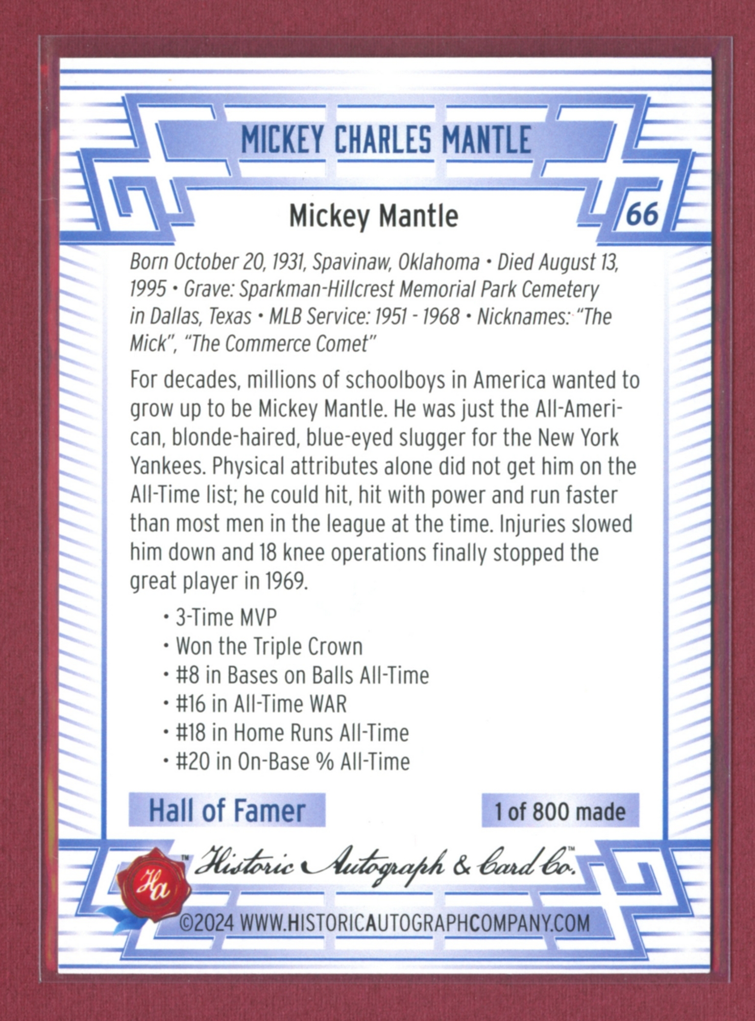 2024 Historic Autographs All-Time Greats Baseball • Variations & Inserts