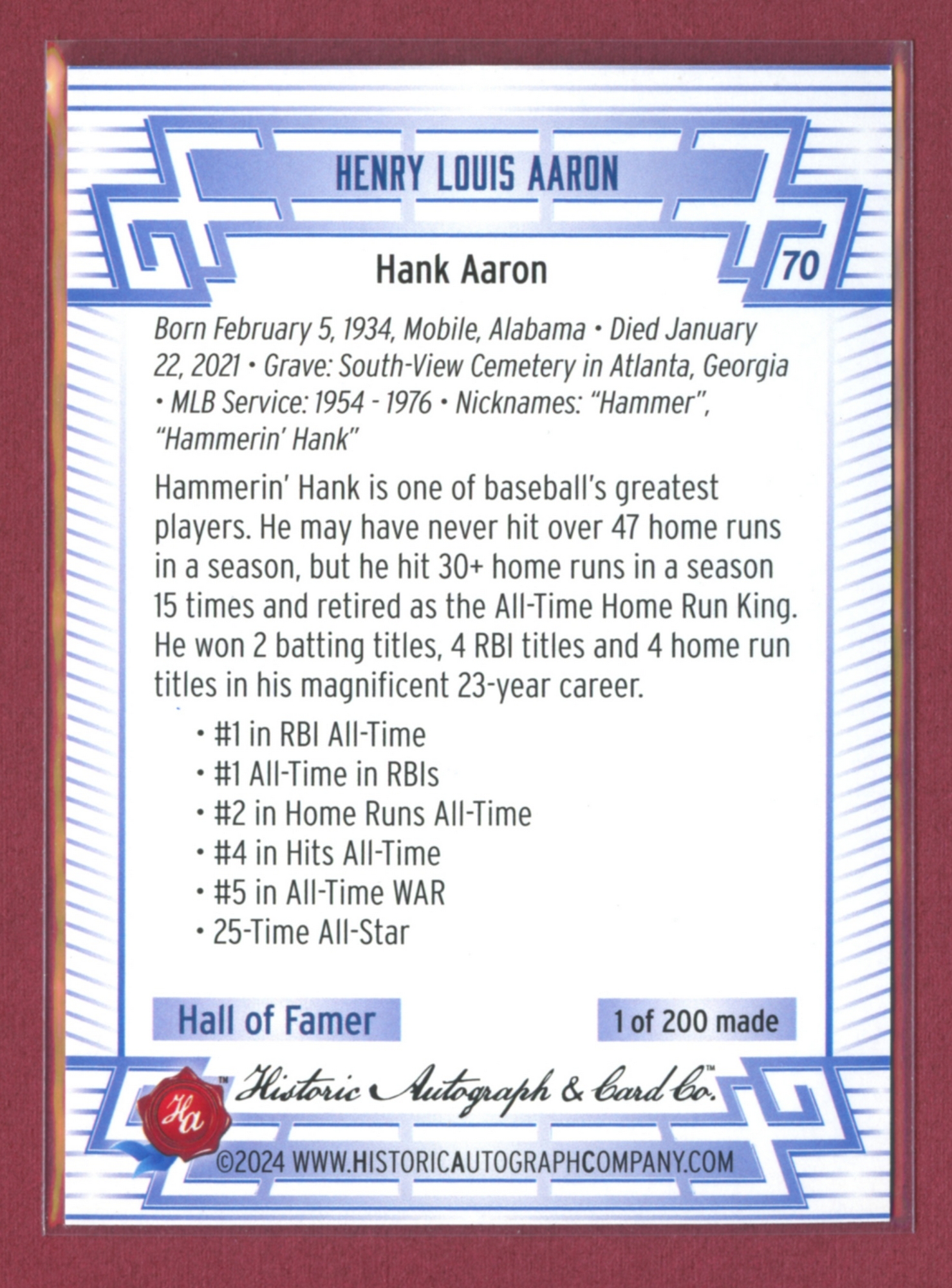 2024 Historic Autographs All-Time Greats Baseball • Variations & Inserts