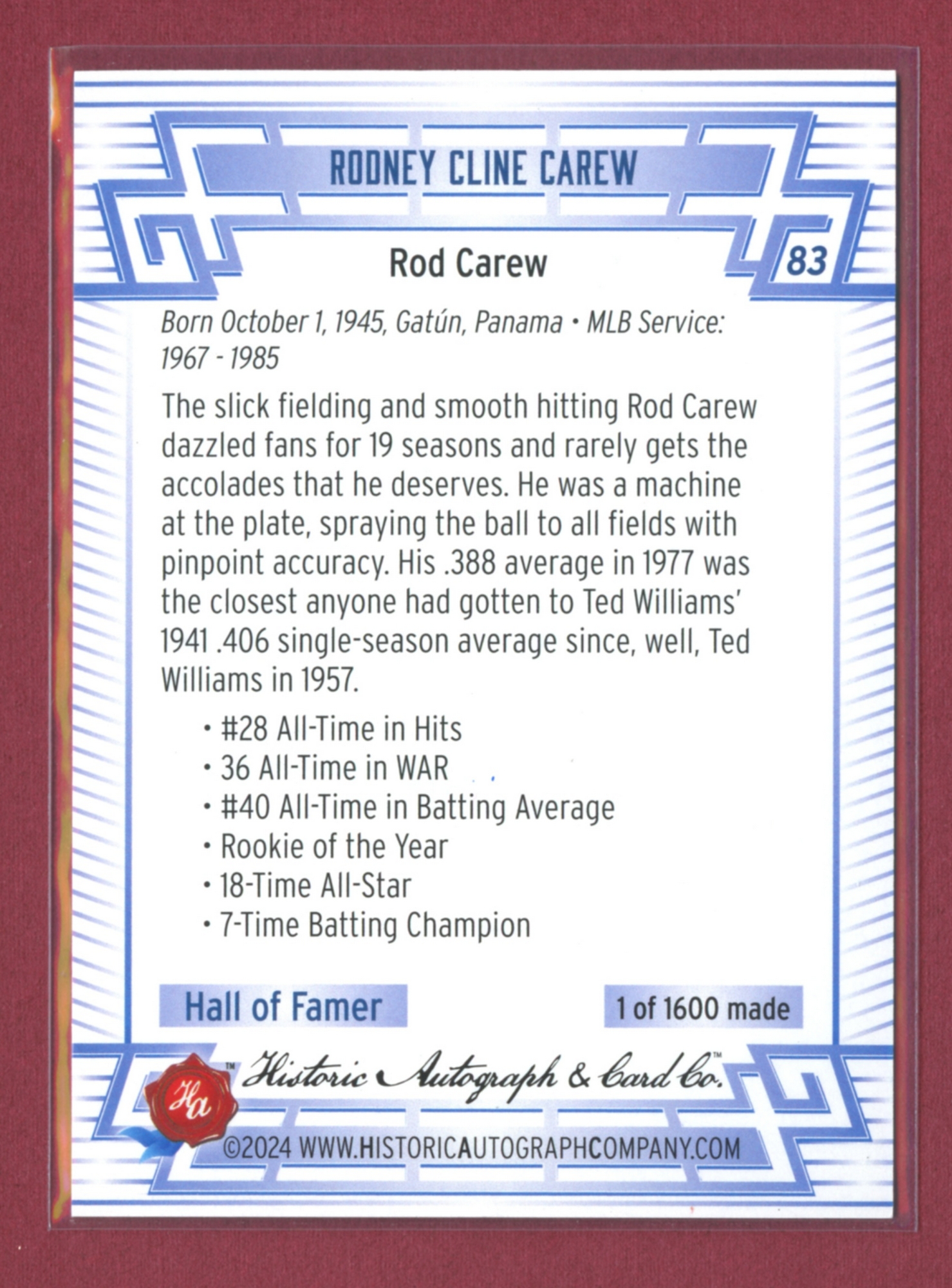 2024 Historic Autographs All-Time Greats Baseball • Variations & Inserts