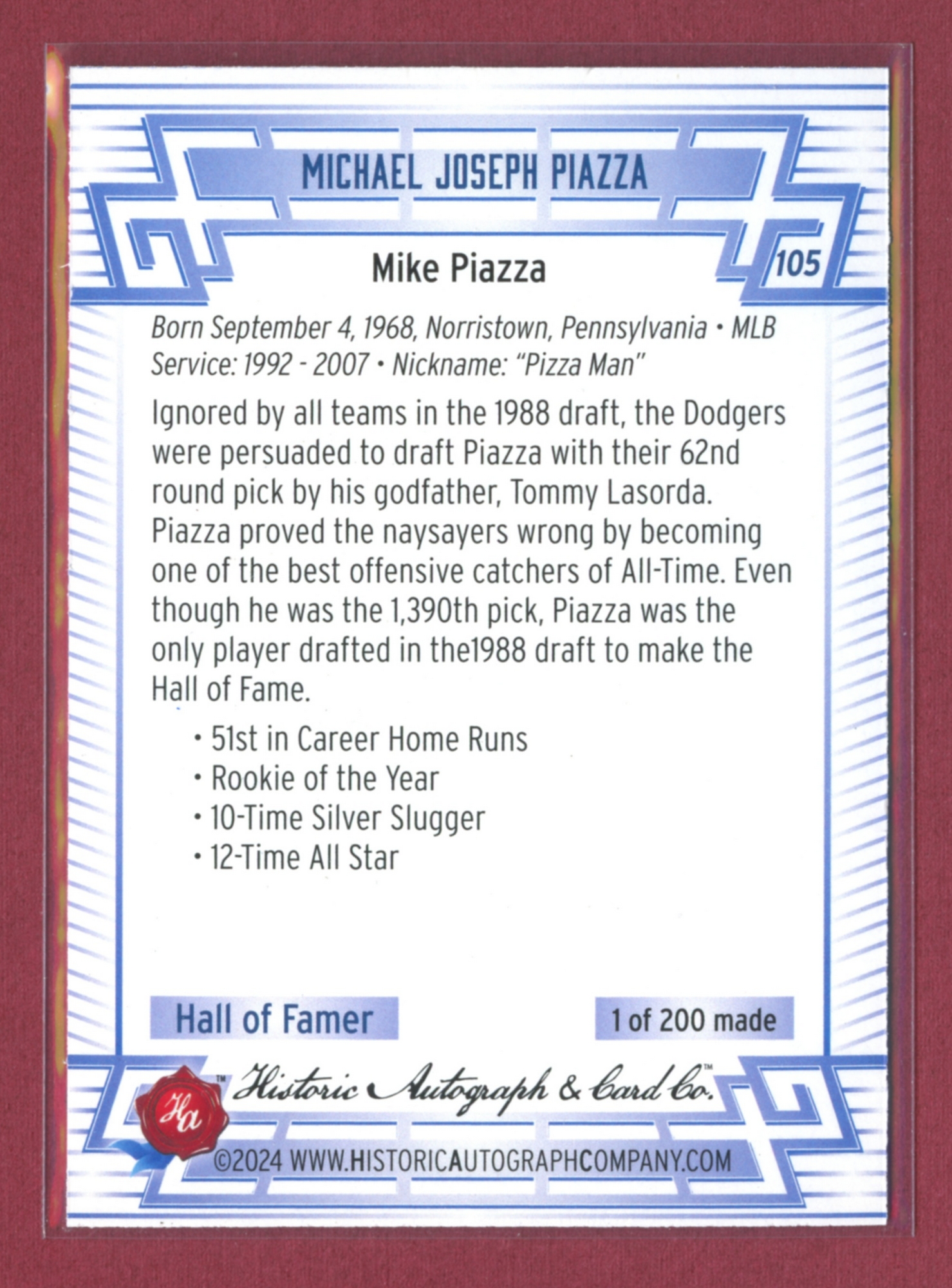 2024 Historic Autographs All-Time Greats Baseball • Variations & Inserts